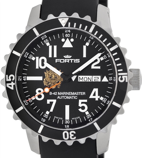 Fortis Mens 670.10.41 KE B-42 Marinemaster Limited Edition Army Emblem Day/Date Black Dial Watch